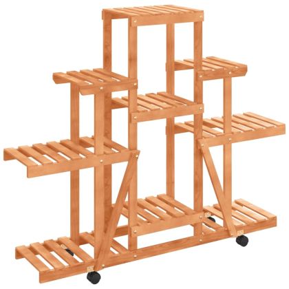 Поставка за цветя с колелца, 110x25x101 см, масивна ела