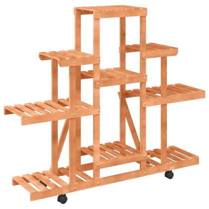 Поставка за цветя с колелца, 110x25x101 см, масивна ела