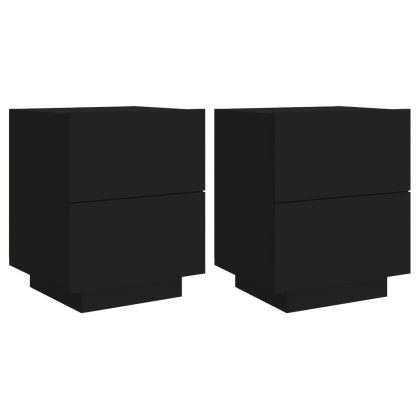 Нощни шкафчета с LED, 2 бр, черно, инженерна дървесина