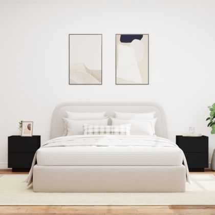 Нощни шкафчета с LED, 2 бр, черно, инженерна дървесина