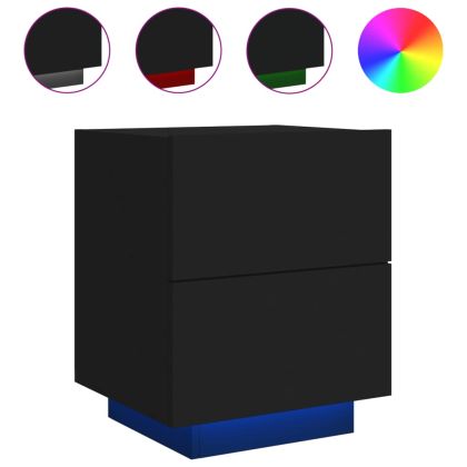 Нощни шкафчета с LED, 2 бр, черно, инженерна дървесина