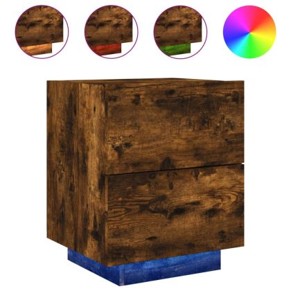 Нощни шкафчета с LED, 2 бр, Опушен дъб, инженерно дърво