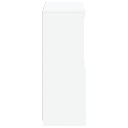 Страничен шкаф с LED осветление, бял, инженерно дърво