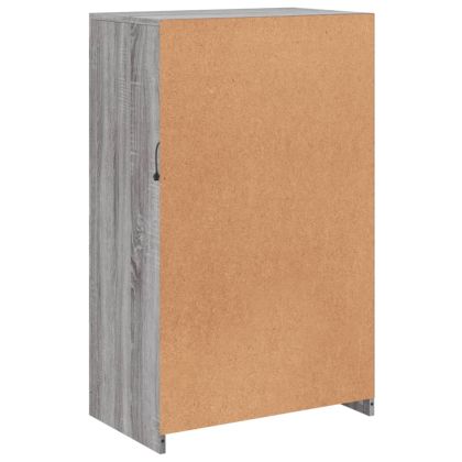 Страничен шкаф с LED осветление, сив сонома, инженерно дърво