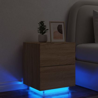 Нощно шкафче с LED осветление, дъб сонома, инженерно дърво