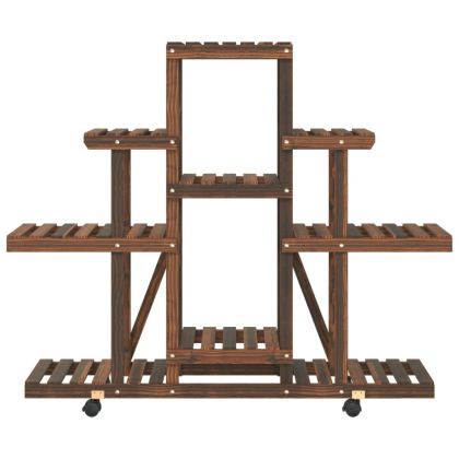 Поставка за цветя с колелца, 110x25x101 см, масивна ела