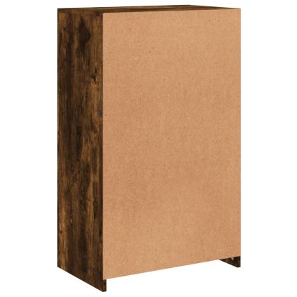 Страничен шкаф с LED осветление, опушен дъб, инженерно дърво