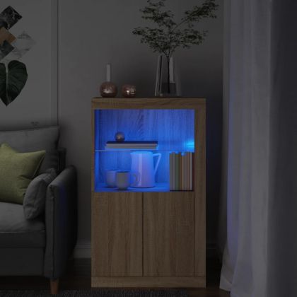Страничен шкаф с LED осветление, дъб сонома, инженерно дърво