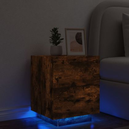 Нощно шкафче с LED осветление, опушен дъб, инженерно дърво