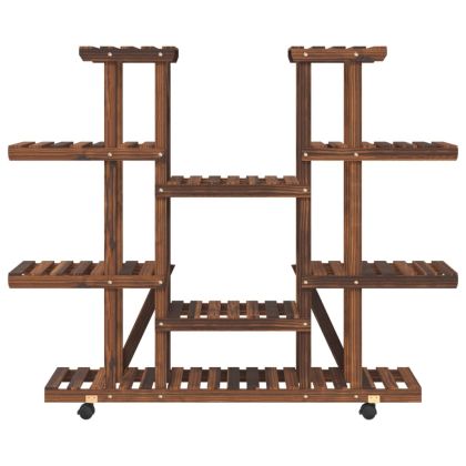 Поставка за цветя с колелца, 110x25x115 см, масивна ела