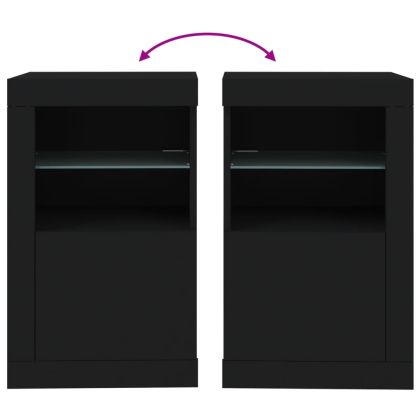 Страничен шкаф с LED осветление, черен, инженерно дърво