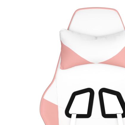 Масажен гейминг стол с подложка бяло/розово изкуствена кожа