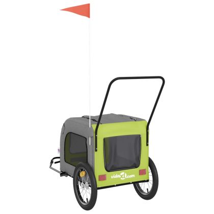 Ремарке за колело за любимци зелен и сив Оксфорд плат и желязо