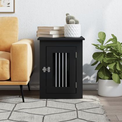 Клетка за куче мебел, черна, 45x62x59 см, инженерно дърво