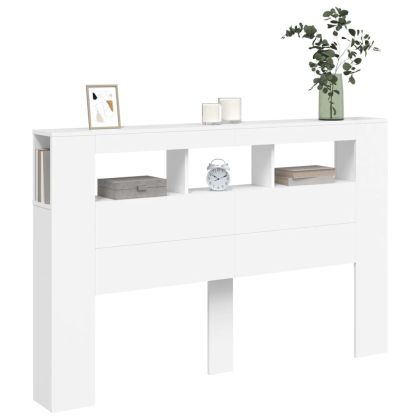 LED горна табла за легло бяла 160x18,5x103,5 см инженерно дърво