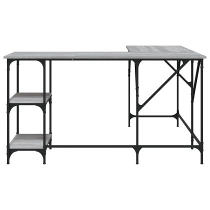 Бюро, сив сонома, 139x139x75 см, инженерно дърво