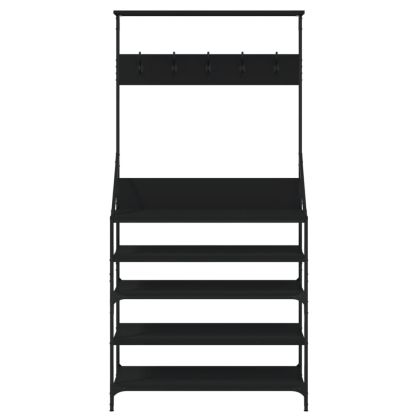 Стойка за дрехи и рафт за обувки, черна, 90x34x184 см