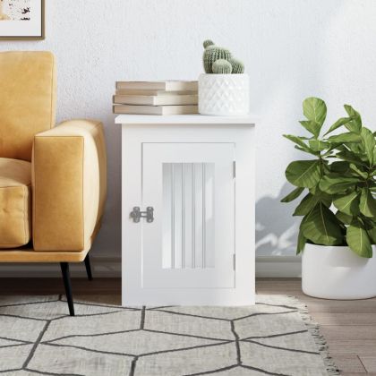 Клетка за куче мебел, бяла, 45x62x59 см, инженерно дърво