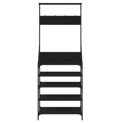 Стойка за дрехи и рафт за обувки, черна, 70x34x184 см