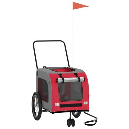 Ремарке за колело за любимци червен и сив Оксфорд плат и желязо