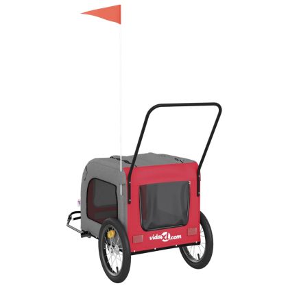 Ремарке за колело за любимци червен и сив Оксфорд плат и желязо