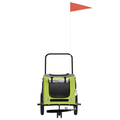 Ремарке за колело за любимци зелено черно Оксфорд плат и желязо