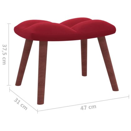 Люлеещ се стол с табуретка, виненочервен, кадифе