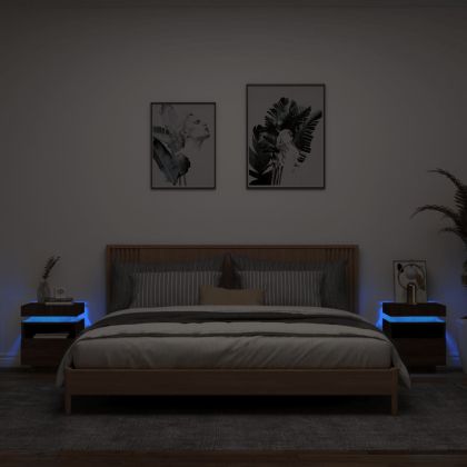 Нощни шкафчета с LED осветление, 2 бр, кафяв дъб, 40x39x48,5 см