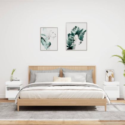 Нощни шкафчета с LED осветление, 2 бр, бели, 40x39x48,5 см