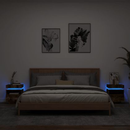 Нощни шкафчета с LED осветление, 2 бр, опушен дъб, 40x39x48,5см