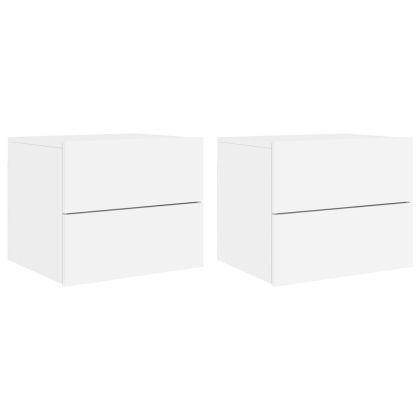 Нощни шкафчета за стена с LED осветление, 2 бр, бели