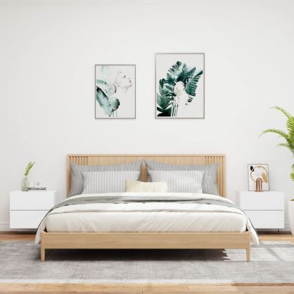 Нощни шкафчета за стена с LED осветление, 2 бр, бели