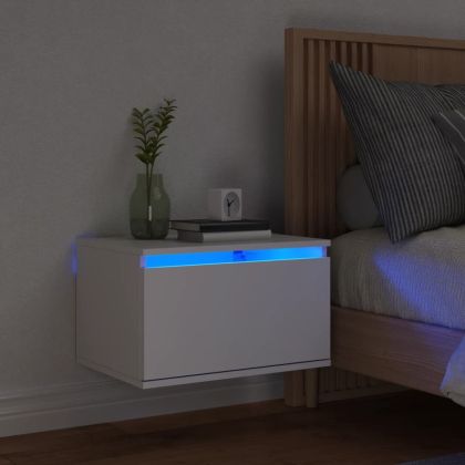 Нощно шкафче за стена с LED осветление, бяло