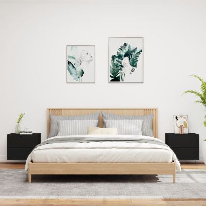 Нощни шкафчета за стена с LED осветление, 2 бр, черни