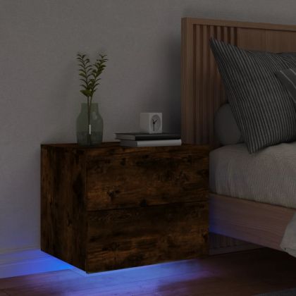 Нощно шкафче за стена с LED осветление, опушен дъб