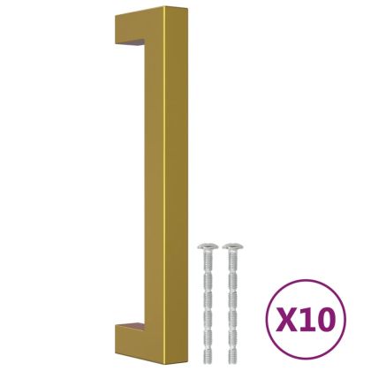 Дръжки за шкафове, 10 бр, златисти, 128 мм, неръждаема стомана