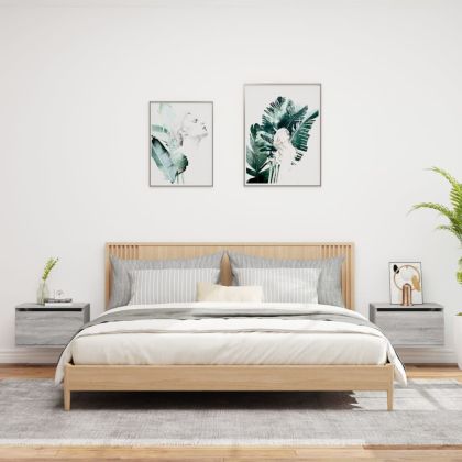 Нощни шкафчета за стена с LED осветление, 2 бр, сив сонома