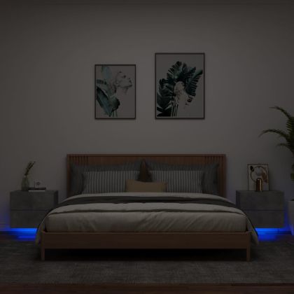 Нощни шкафчета за стена с LED осветление, 2 бр, бетонно сиви