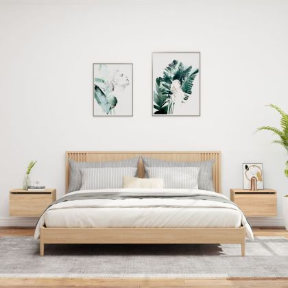 Нощни шкафчета за стена с LED осветление, 2 бр, сонома дъб