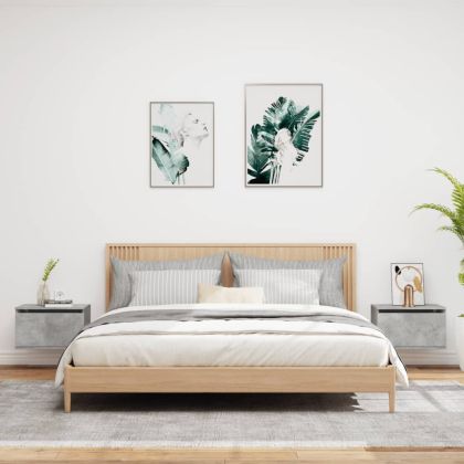 Нощни шкафчета за стена с LED осветление, 2 бр, бетонно сиви