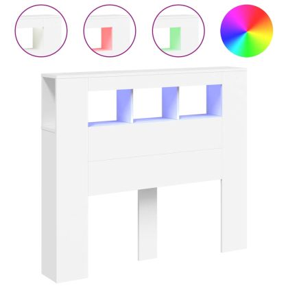 LED горна табла за легло бяла 120x18,5x103,5 см инженерно дърво