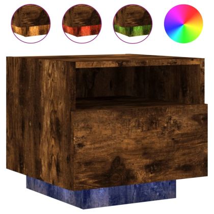 Нощно шкафче с LED осветление, опушен дъб, 40x39x37 см