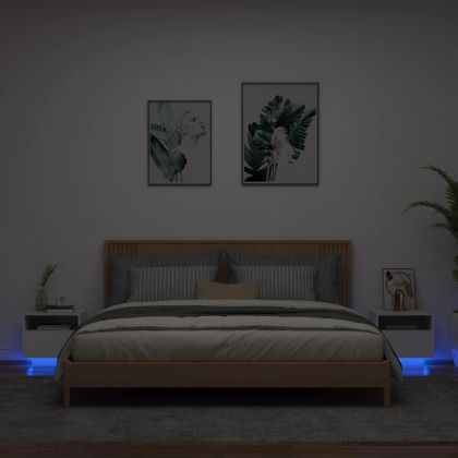 Нощни шкафчета с LED осветление, 2 бр, бели, 40x39x37 см