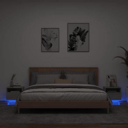 Нощни шкафчета с LED осветление, 2 бр, сив сонома, 40x39x37 см