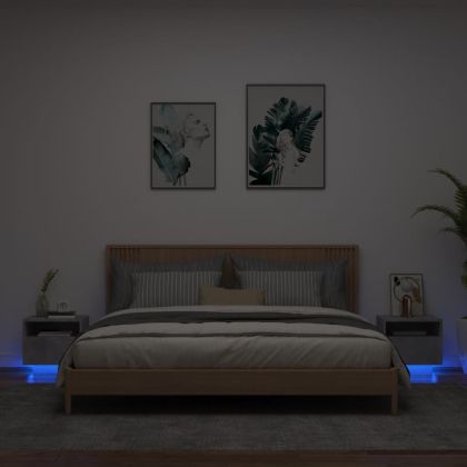 Нощни шкафчета с LED осветление, 2 бр, бетонно сив, 40x39x37 см