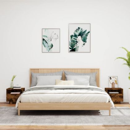 Нощни шкафчета с LED осветление, 2 бр, опушен дъб, 40x39x37 см