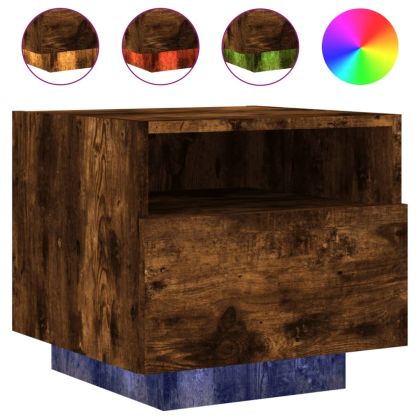 Нощни шкафчета с LED осветление, 2 бр, опушен дъб, 40x39x37 см