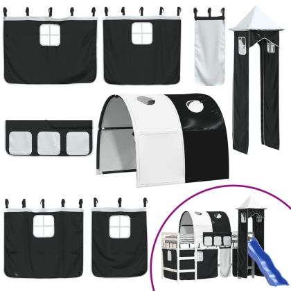 Детско високо легло с кула, бяло и черно, 80x200 см, бор масив