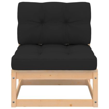 Градински лаундж комплект, 4 части, с възглавници, масив бор