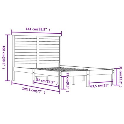 Рамка за легло, черна, дърво масив, 135x190 cм, Double